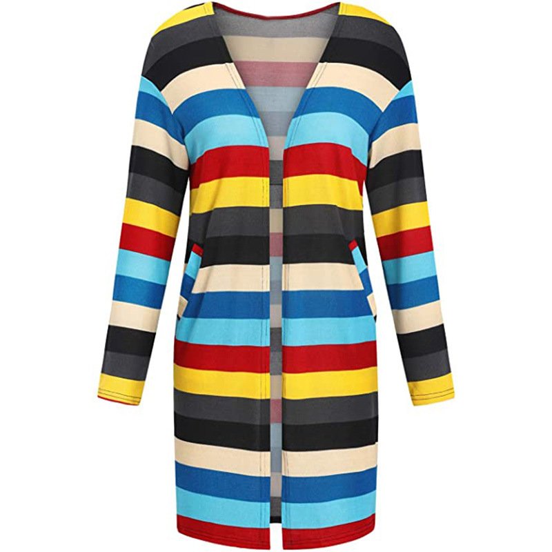 European And American Women's Jackets Striped Print Women's Cardigan Top | ShopDecimals