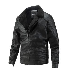 Fall Winter Lapel Men's Plus Velvet Motorcycle Leather Jacket | ShopDecimals