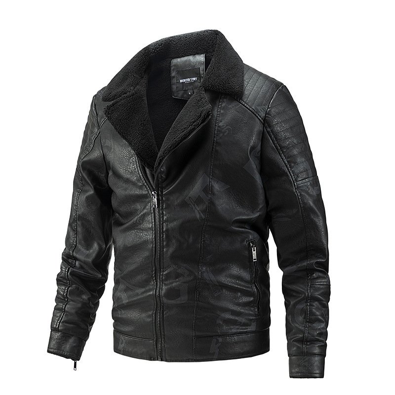 Fall Winter Lapel Men's Plus Velvet Motorcycle Leather Jacket | ShopDecimals