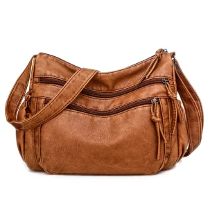 Organize Hands‑Free with Shopdecimals Vintage Women’s Multi‑Pocket PU Leather Shoulder‑to‑Crossbody Bag – Soft Flap Design