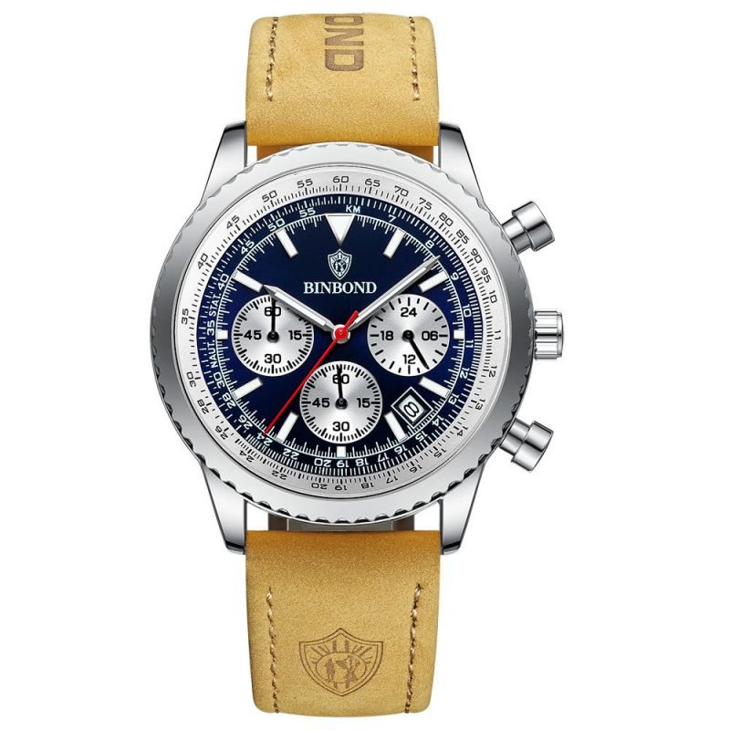 Men's Multi-functional Ultra-thin Business Style Leather Belt Waterproof Luminous Calendar Watch | ShopDecimals