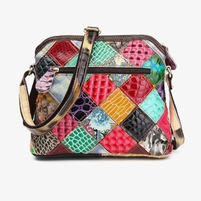 Vibrant Patchwork Leather Crossbody – Hands‑Free Organization & Adjustable Shoulder Carry, Genuine Cow Leather – Shopdecimals