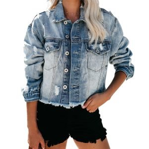 Ladies Denim Jacket Washed Denim Jacket | ShopDecimals