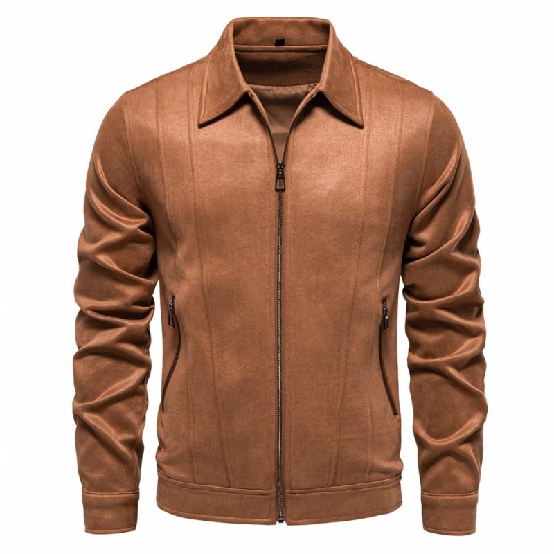 Fashion Lapel Zipper Jacket Autumn And Winter Solid Suede Coat Men's Clothing Outdoor | ShopDecimals