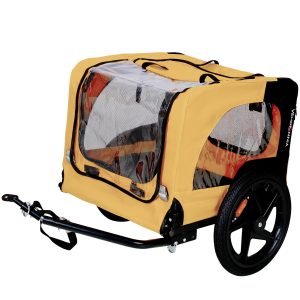 Yellow Outdoor Heavy Duty Foldable Practical Pet Stroller Dog Carrier With Bicycle Tow | ShopDecimals