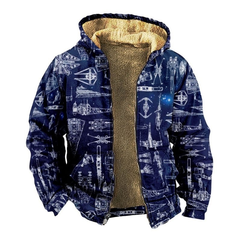 Retro Coconut Tree Element 3D Digital Printing Casual Loose-fitting Hoodie Zipped Cotton-padded Jacket Coat | ShopDecimals