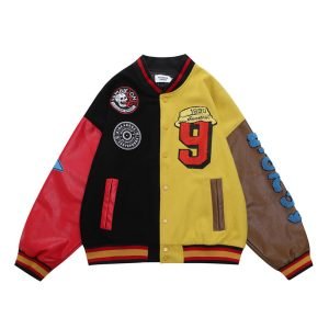 Men's Loose Color Contrast Patchwork Bomber Jacket | ShopDecimals