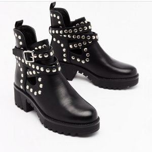Women's Ankle Boots With Rivet Metal Decorative Strip Straps | ShopDecimals