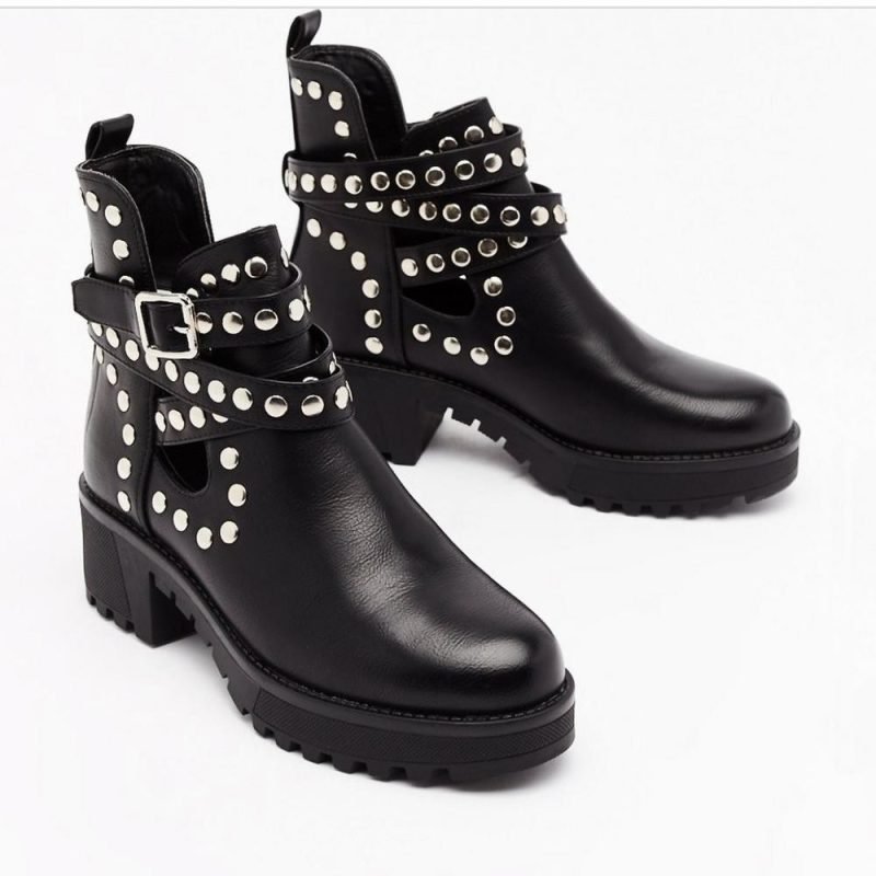 Women's Ankle Boots With Rivet Metal Decorative Strip Straps | ShopDecimals