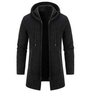 Autumn And Winter Fleece-lined Thickening Trendy Solid Color Men's Cardigan Mid-length Hooded Jacket | ShopDecimals