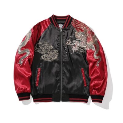 Lightweight Cotton‑Padded Men’s Jacket with Four‑Beast Dragon Embroidery – Warmth & Style in Red or Khaki | Shopdecimals