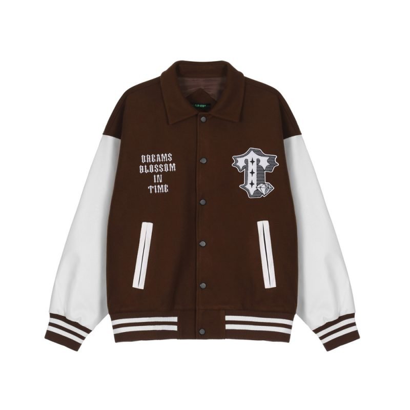 Letter Embroidery Contrast Stitching Baseball Uniform Jacket | ShopDecimals