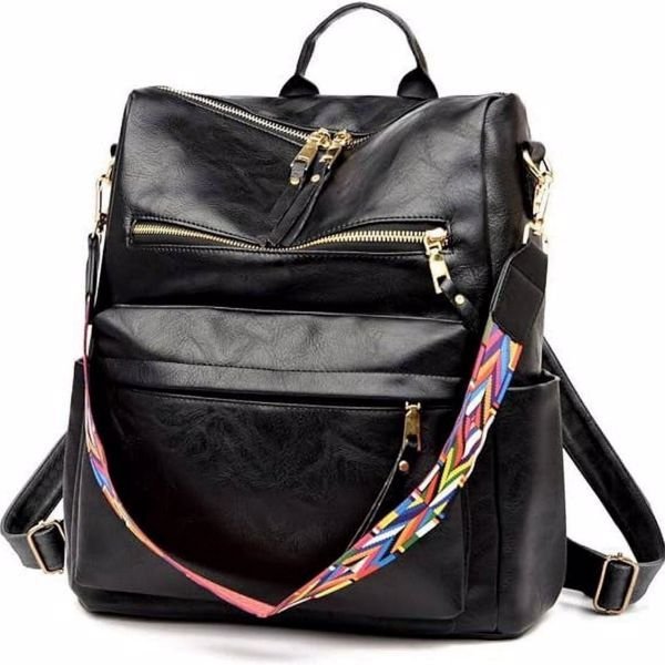 Women's PU Leather Black Backpack | ShopDecimals