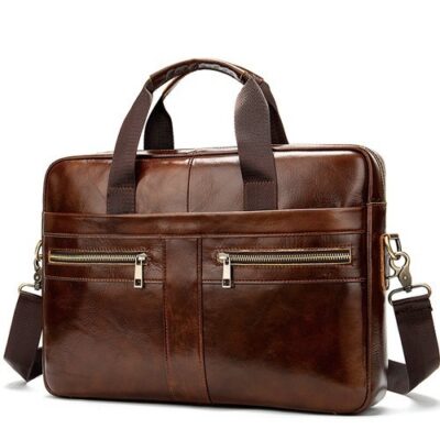 Lightweight 1.05 kg Full‑Grain Leather Men's Briefcase – 15″ Laptop Pocket, Adjustable Divider & Detachable Strap – Shopdecimals