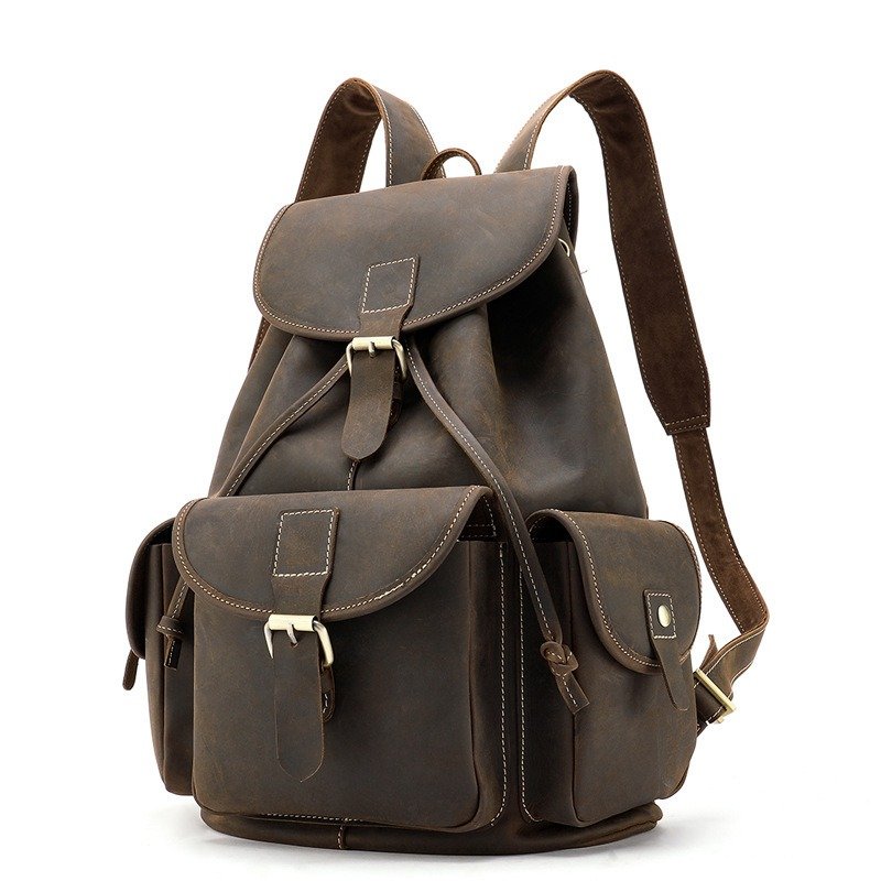 Men's Large-Capacity Water-Repellent Head Layer Leather Backpack | ShopDecimals