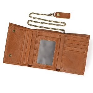 RFID Genuine Leather Small Wallet Men's Three Fold Multiple Card Slots With Iron Chain | ShopDecimals