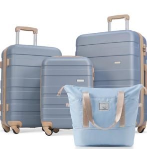 Luggage Set Of 4, Expandable ABS Durable Suitcase With Travel Bag, Carry-on Suitcase Set With 360 Degrees Swivel Wheels, Light Blue | ShopDecimals