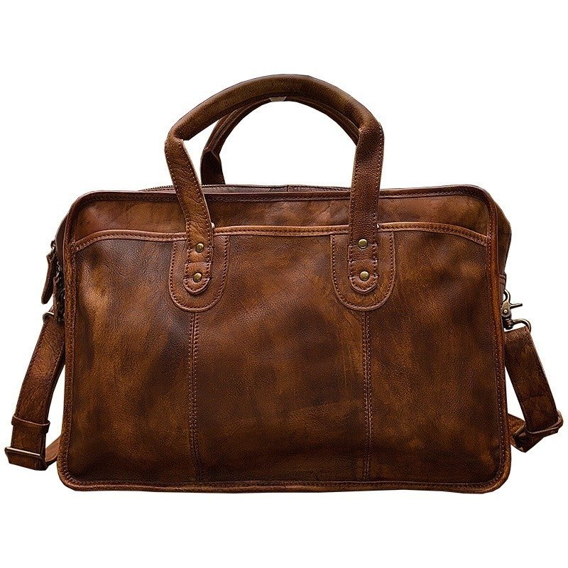 Men's Vintage First Layer Leather Travel Briefcase | ShopDecimals