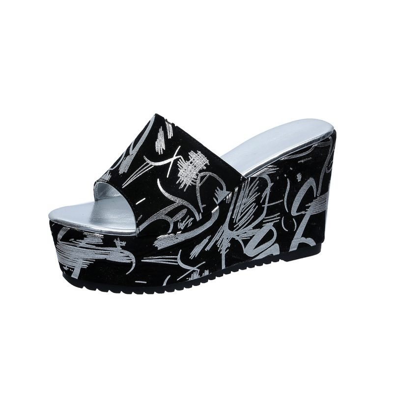 Round Toe Wedge Printed Slippers | ShopDecimals