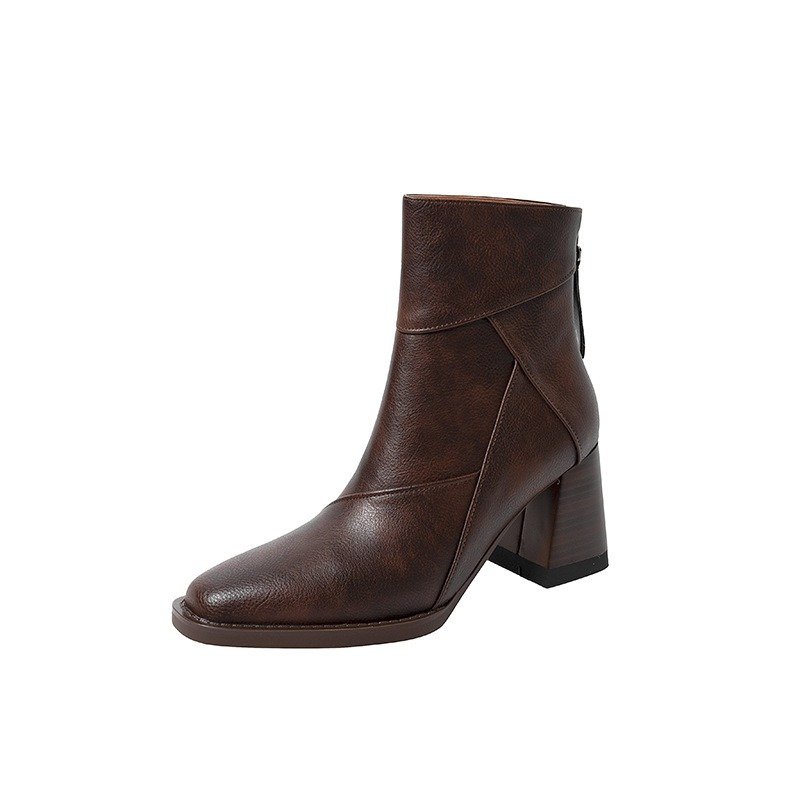 Women's Chunky Heel Boots Brown British Style Retro | ShopDecimals