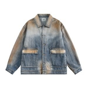 Tie-dye Gradient Denim Coat Men's Waste Soil Wind Cargo Pocket Loose | ShopDecimals