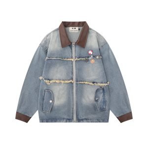 European And American Fashion Loose Contrast Color Lapels Washed And Worn Denim Jacket | ShopDecimals