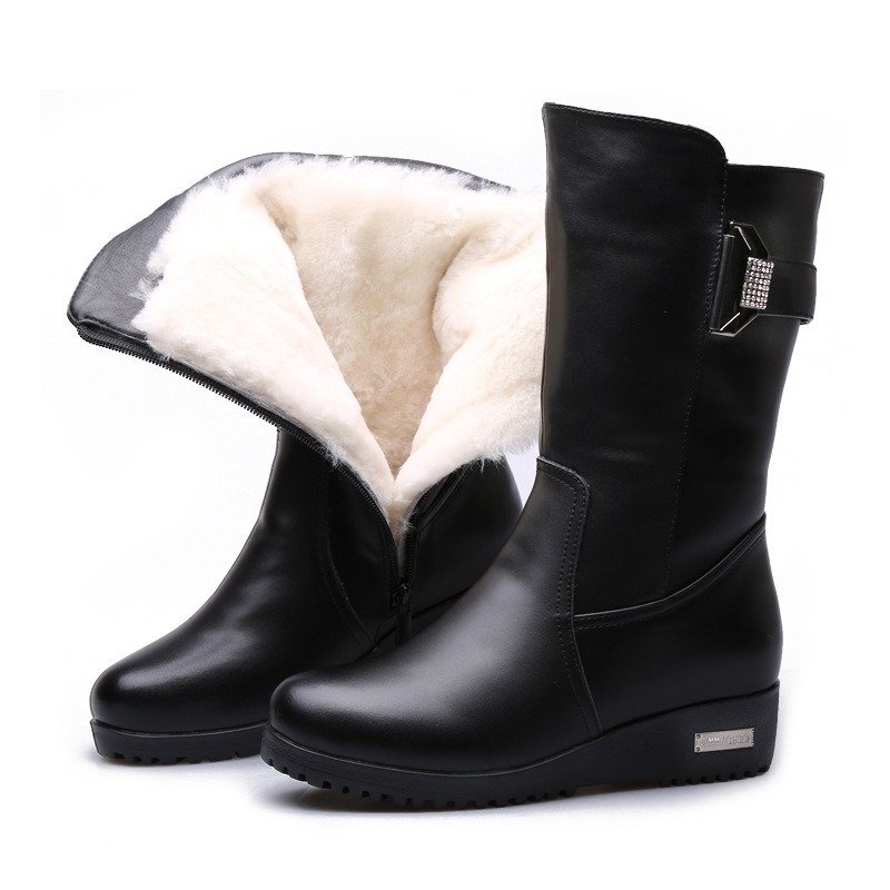 Flat-bottomed Women's Leather Boots With Fur | ShopDecimals