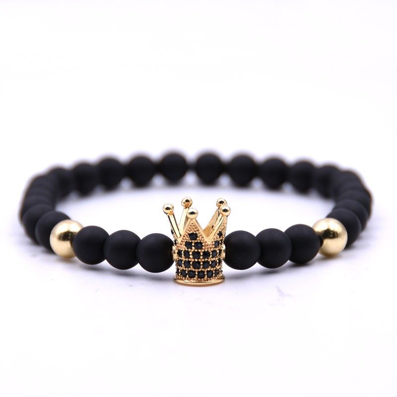 Micro-inlaid crown 6mm matte black plus copper bead bracelet copper inlaid zircon jewelry | ShopDecimals