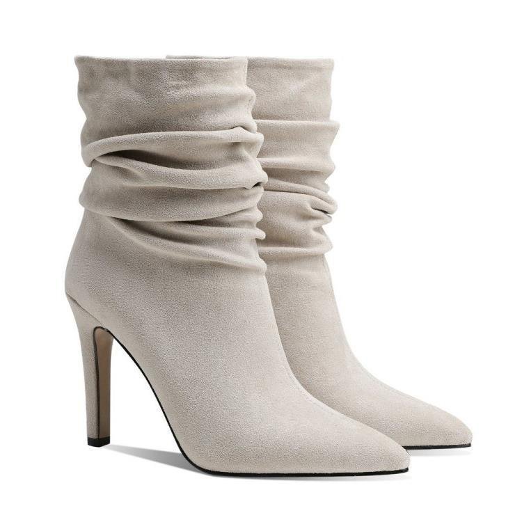 Women's Plus Size Pleated Pile Stiletto High Heel Ankle Boots | ShopDecimals