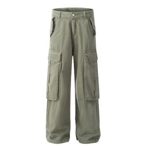 Multi-pocket Design Men's Army Green Cargo Pants Loose Straight |ShopDecimals