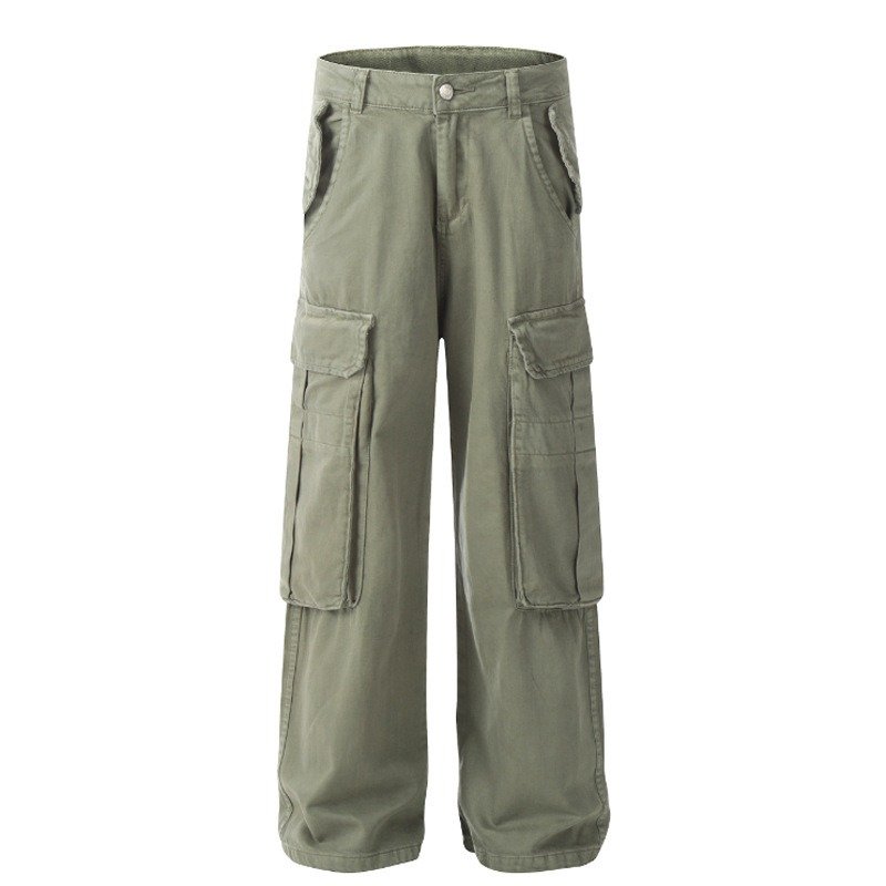 Multi-pocket Design Men's Army Green Cargo Pants Loose Straight |ShopDecimals