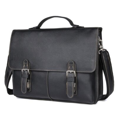 Lightweight Full‑Grain Leather Briefcase for 15.6" Laptops – Retro Style with Adjustable Shoulder Strap – Shop Decimals Men’s Business Bag