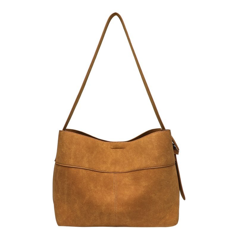 Fashionable All-match Brown Retro Frosted Large Capacity Commuter Bucket Bag | ShopDecimals