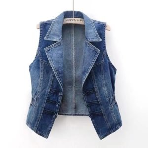 National Style Buckle Slim Suit Collar Denim Vest- ShopDecimals