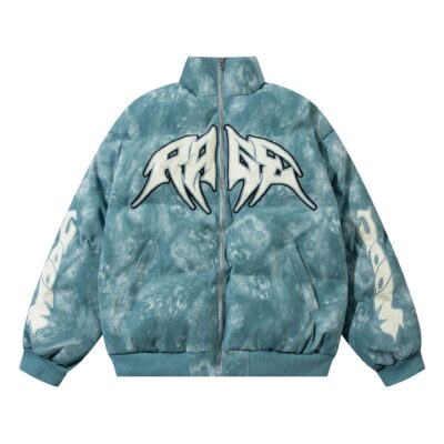 Lightweight 1.32 kg Cotton‑Padded Retro Coat with Distressed Embroidered Detail – Warm, Stylish Outerwear for Youth, Black/Blue | Shopdecimals