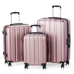 Lightweight 24‑in Rose Gold Suitcase Set – 3 Coordinated Vertical‑Stripe Luggages Fit Overhead Bins, Shop Decimals