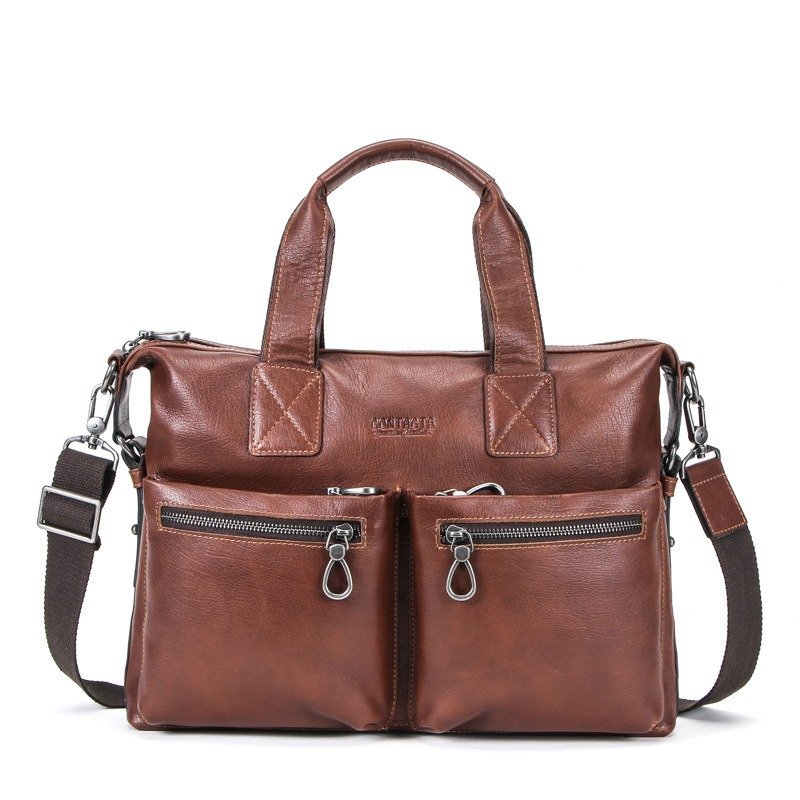 Computer Vegetable Tanned Leather Portable Briefcase Casual Leather Men's Bag | ShopDecimals
