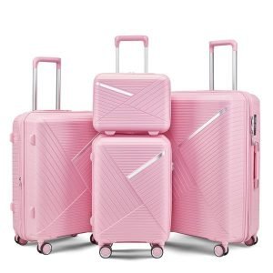 Ultra‑Light 4‑Piece Pink Luggage Set with TSA Locks – 12 kg total, expandable wheels for effortless travel, Shopdecimals
