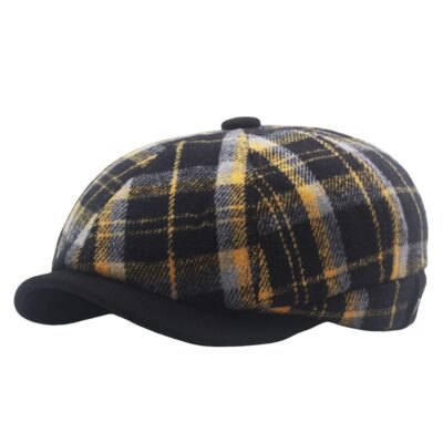 Adjustable Wool Beret – Lightweight Octagonal Plaid Hat with Vintage Woven Warmth, 5 Color‑Grid Options | Shopdecimals