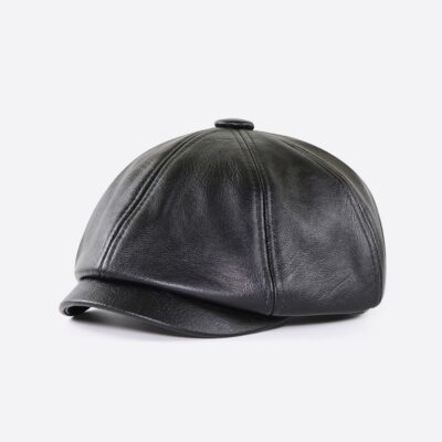 Ultra‑Light Vintage Painter Beret – Octagonal PU Leather Hat in Black or Light Brown, 0.12 kg Comfort | Shopdecimals