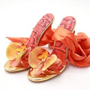 Elevate Your Look with 12 cm Orange Floral Heel Sandals – Stable 1 kg Build, Comfortable Fit – Shopdecimals Women’s Shoes