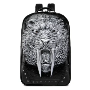 Embossed Panther Head Studded Rivet Leather Soft Travel Punk Rock Backpack Men | ShopDecimals