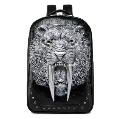 Shopdecimals Panther‑Head Leather Backpack – Rugged Punk Style with Soft‑Fit Comfort & Laptop Sleeve for Men