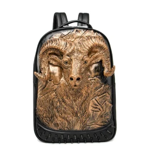 3D Antelope Embossed Punk Rock Gothic Rivet Satchel Unisex Backpack