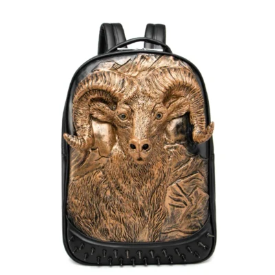 Shopdecimals 3 D Antelope Embossed Gothic Backpack – Rugged Rivet Design, 20 L Capacity with Padded Laptop Sleeve, Unisex Street‑Wear Style