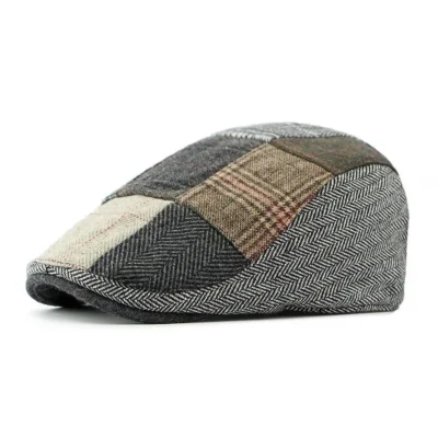 Warm Unisex Cotton Newsboy Cap with Geometric Print – Flat Peaked Design for Winter Style | Shopdecimals