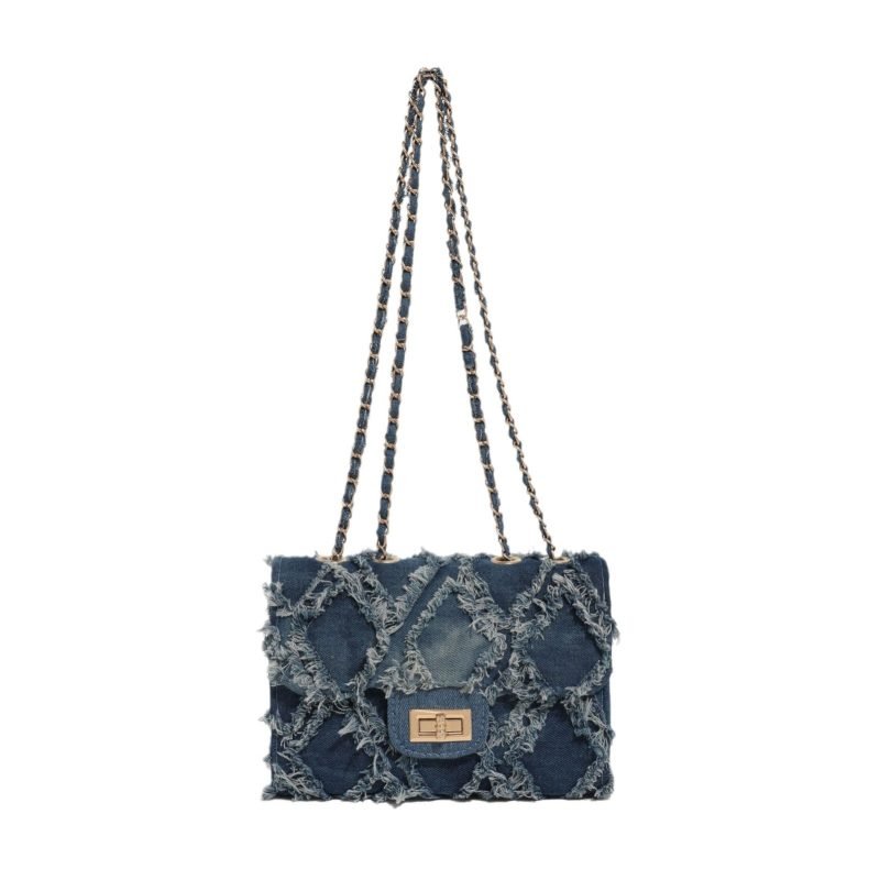 Denim Chain Flap Rhombus Shoulder Bag | ShopDecimals