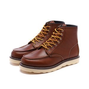 Retro Red Red Brown Leather Wing Tooling Shoes Single Boots 875 Locomotive Martin Boots Short Boots Men | ShopDecimals