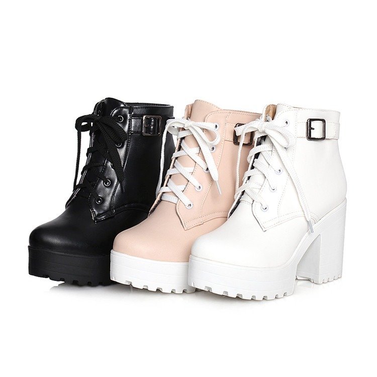 Sponge cake chunky heel plus size lace-up Martin boots | ShopDecimals