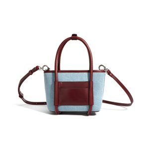 Cowhide With Denim Cloth Vegetable Basket Bag Niche Splicing Single Shoulder Cross-body Bag | ShopDecimals